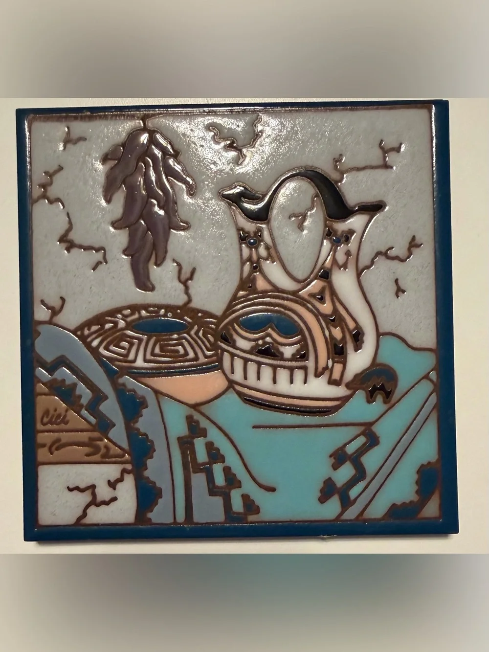 Vintage Earthtones Southwest Ceramic Art Tile Trivet Wall Decor Tucson AZ 1990